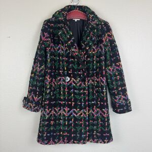 Anthropologie Pepaloves Piccadilly Tweed Coat Pea Coat Knit Black Multi Small
